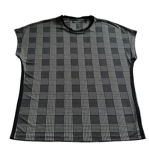 Women's Lauren Ralph Lauren Black‎ White Plaid Jersey Crewneck Check T- Shirt XL - Picture 4 of 12
